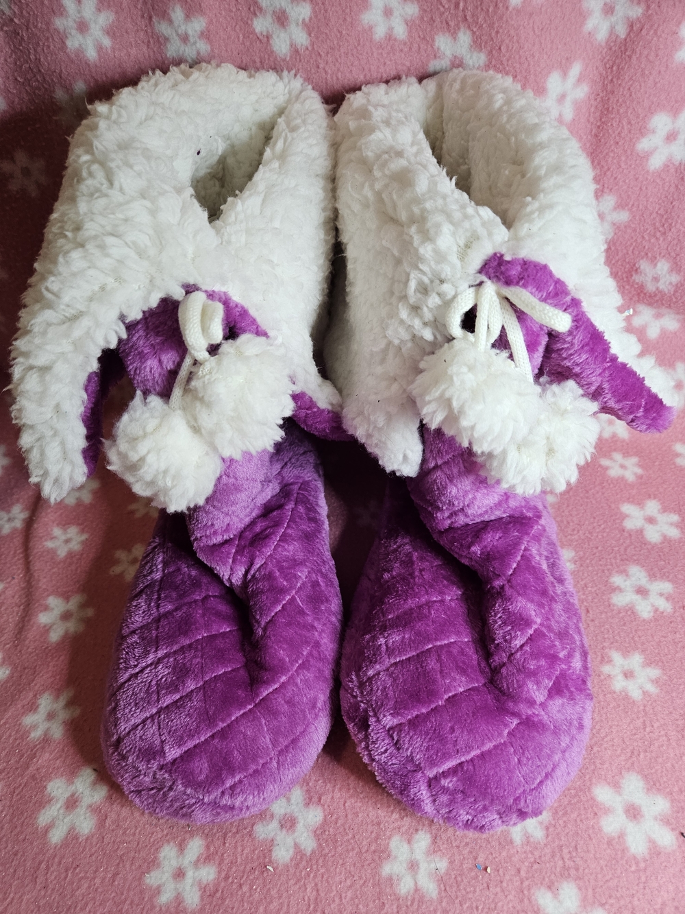 Plush Purple and White Womens Slipper Boots